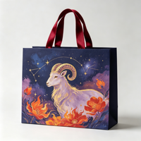 Sac en papier haut de gamme à thème zodiacal avec poignée en ruban gaufré 3D, sac de shopping écologique personnalisé avec logo imprimé