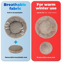 Coussin rond en peluche pour chien et chat, doux et moelleux, en forme de beignet, amovible et lavable, nid de sommeil d'hiver pour usage intérieur