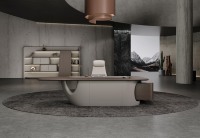 Bureau de direction moderne de luxe en panneaux de bois avec tiroir de rangement, taille/logo personnalisable, table d'ordinateur à usage commercial