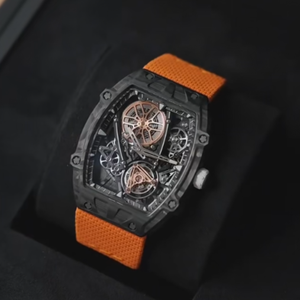 RM 2705 Style Floating Tourbillon Racing Wheel Rim Design Exposed Gear <b>Automatic</b> Mechanical Watch Carbon Fiber Case Rubber 100m - Product Image 6