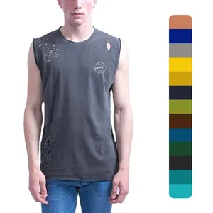 2024 New Arrival Men's Oversized Cotton Sleeveless Knitted Round Neck Tank Tops Personality Hollow Design Vest