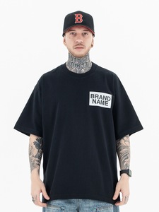 เสื้อยืดโอเวอร์ไซส์ผู้ชาย ผ้าฝ้าย 100% เนื้อหนา สตรีทแวร์  ไม่มีลาย  รับสกรีนโลโก้ แขนสั้น คอกลม - Product Image 3