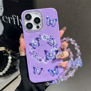 <span class=keywords><strong>Funda</strong></span> Protectora para Teléfono con Decoración de Perlas y Mariposas para <span class=keywords><strong>Oppo</strong></span> A79/A59/A5 Pro/Realme C75/A80/A60/A57/A5 con Correa de Muñeca - Product Image 1