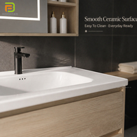 Meubles-lavabos contemporains en contreplaqué durable pour salle de bain, ensemble de meuble-lavabo mural avec miroir