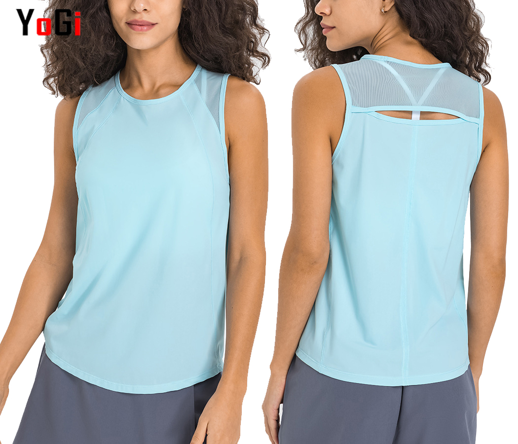 Women's Sleeveless Thin Hollow Back Lightweight Fitness Yoga Sports T-Shirt Breathable Sweat-Wicking Regular Fit Fast Dry Summer