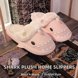 Winter Shark Closed Toe <b>EVA</b> Indoor for for Home Warmth Original Design Men and Women Detachable Plush Cotton - Product Image 2