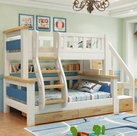 Muebles Infantiles de Diseño Moderno, Literas para Niños con Almacenamiento en las Escaleras y Tobogán en Gris