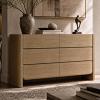 Commode à 6 tiroirs pour chambre à coucher avec panneaux latéraux épais et arrondis et design sans poignées, large commode en bois avec rangement profond