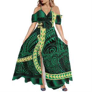 Tongan-Vestido largo de verano de talla grande para mujer, vestido con abertura lateral, estampado de tatuaje de Fiyi, tirantes finos - Product Image 5