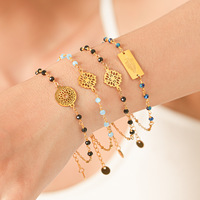 Bracelet jonc pour femme en acier inoxydable électroplaqué, style européen et américain, d'inspiration française, vintage, en pierre naturelle, tendance