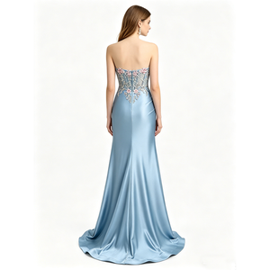 Abiti da Sera <span class=keywords><strong>di</strong></span> Lusso con Glitter Dubai, Vestito a <span class=keywords><strong>Sirena</strong></span> Lucido con Spacco Laterale, Maniche Lunghe, Ricamo, Abito da Cerimonia Color Lavanda Polveroso - Product Image 5