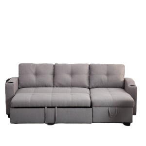 Sofá Cama Convertible de Tela Gris con Respaldo y Brazos Acolchados, Diseño de Tres Asientos y Compartimento de Almacenamiento Integrado - Product Image 1