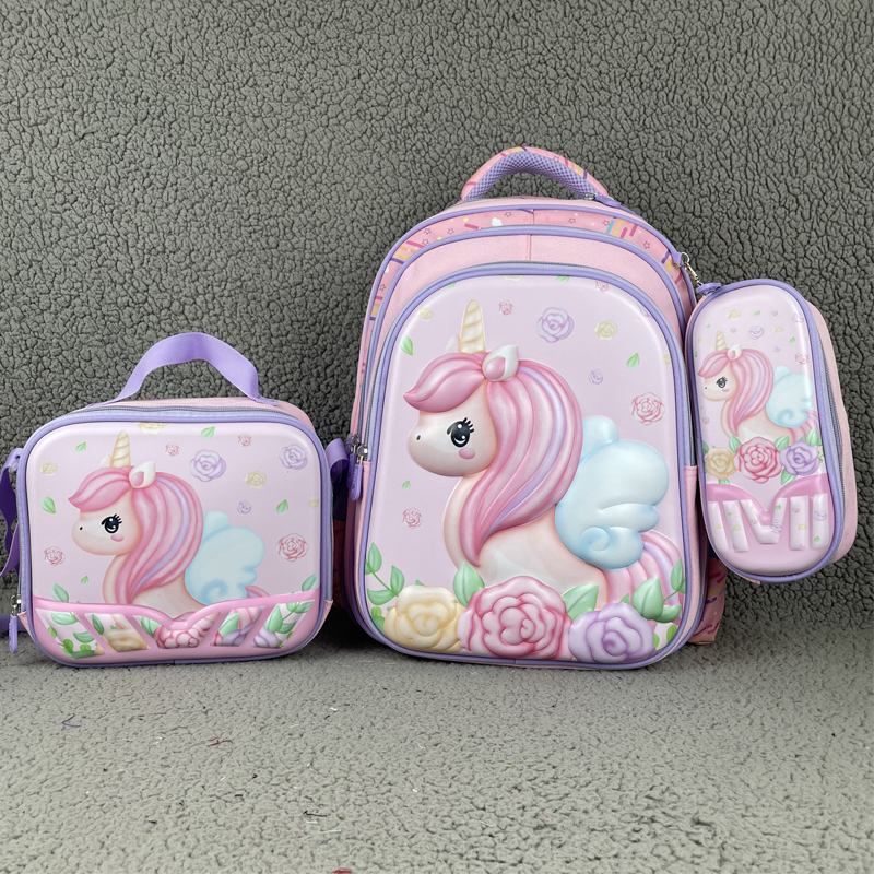 Ensemble cartable licorne rose