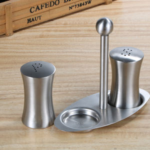 Set di sale e pepe in acciaio inossidabile con vassoio agitatori per condimenti accessori per la cucina per saliera - Product Image 4