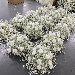 Boule de fleurs artificielles de luxe en soie pour décoration, centre de table de mariage, rose blanche, verdure, D-FB236 - Product Image 5