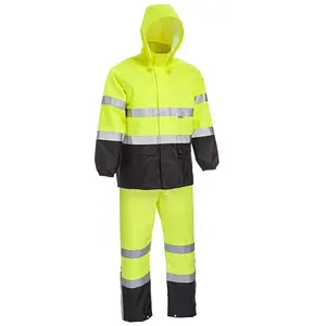 EN471 ANSI Standard Hochsichtbarkeit ANSI Klasse 3 Regenanzugjacke und -schirmel mit Farbblock