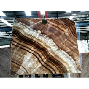 China polierte natürliche durchscheinende hintergrund beleuchtete Onyx-Marmorboden Stein braun Beige Holz adern Onyx-Platte