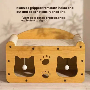 <strong>Cat</strong> Scratcher House Bed 2-in-1 Corrugated Paper Wooden MDF Bamboo Grain Durable No Shedding with Teaser Ball Pet Furniture <strong>Sofa</strong> - Product Image 2