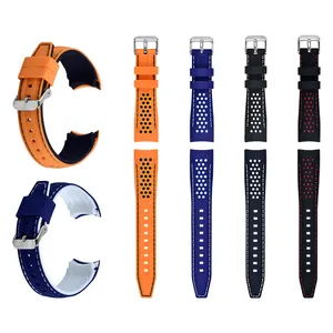 SHX with stitching for quartz watch dual color 20mm 22mm 24mm watch band silicone curve end rubber strap