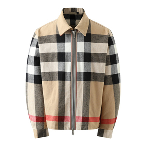 Veste <span class=keywords><strong>surchemise</strong></span> Bur Berry vintage en <span class=keywords><strong>laine</strong></span> à carreaux avec fermeture éclair, col classique, motif tartan <span class=keywords><strong>beige</strong></span> emblématique - Product Image 1