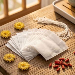 Bolsa de filtro con cordón de tela no tejida sin blanquear de grado alimenticio para té a granel, té de flores, especias, hierbas medicinales y té de baño - Product Image 1