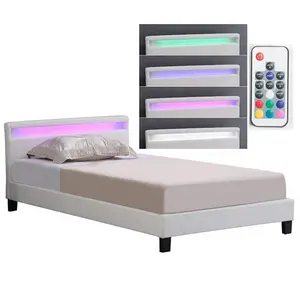 Cabeceira de couro PU estofada com display LED macio para quarto moderno e elegante, cor branca