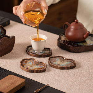 Ebony Butterfly <b>Teacup</b> Coaster Irregular Shape Chinese Style Heat Insulating Tea Tray - Product Image 4