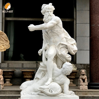 Statue de Poséidon en marbre grandeur nature, sculpture de style grec sculptée à la main pour jardin de villa extérieur