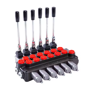 Válvula de Control Hidráulico DCV20-6 20LPM, Válvula Direccional Monobloque con Cuatro Palancas y Tapas Rojas - Product Image 3