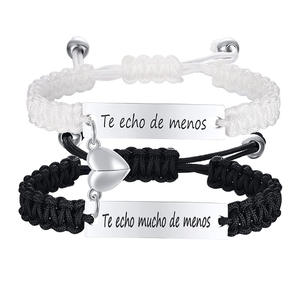 Ensemble de 2 bracelets personnalisés en corde argentée gravée, acier inoxydable 304, logo laser pour couples, bracelet magnétique en forme de cœur pour hommes et femmes, style punk - Product Image 2