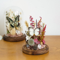 TC Fleurs séchées réelles, fleurs éternelles conservées, papillon, micro-paysage, plantes dans un dôme en verre, cadeaux de Noël, décoration de la maison