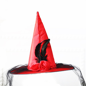 Hombre mujer Halloween <span class=keywords><strong>bruja</strong></span> sombrero adulto fiesta disfraz pluma Rosa flores <span class=keywords><strong>bruja</strong></span> sombreros Cosplay fantasma Festival gorras - Product Image 2