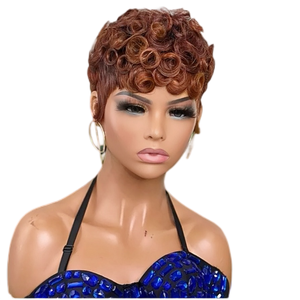 Perruque de cheveux humains vierges brésiliens Remy brun rougeâtre 30 # sans colle aucune dentelle avant mode bouclés <span class=keywords><strong>Bob</strong></span> court avec frange - Product Image 3