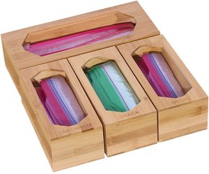 Bamboo Baggie Organizer Dispenser for Kitchen Drawer, Food Plastic Bag Holder Compatible,Ziplock Bag Storage Organizer