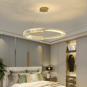 Lampe suspendue minimaliste moderne avec anneau en cristal doré et éclairage LED avec télécommande pour le salon de l'hôtel - Product Image 2