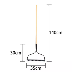 Râteau de jardin en acier au carbone à 14 dents de qualité supérieure avec manche en bois, râteau métallique polyvalent pour le nivellement du sol et du paillis - Product Image 2