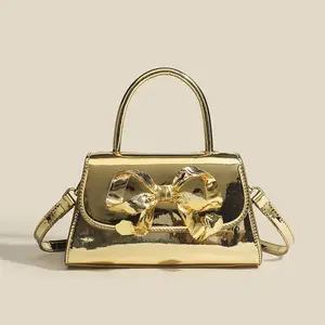 Customize Fashion Copper Big Bowknot Bag Decoration Women Handbag Purse for ladies