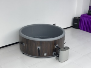 Bain à remous <span class=keywords><strong>gonflable</strong></span> rond en PVC DWF de qualité supérieure, texture bois, étanche, pour extérieur, jardin, spa à bulles portable pour la relaxation familiale - Product Image 5