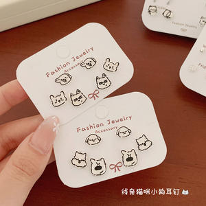 ต่างหูรูปหูแมวและหูสุนัข ดีไซน์ดั้งเดิม คุณภาพสูง น่ารัก ขนาดเล็ก ทำจากเงินแท้ เหมาะสำหรับผู้หญิง - Product Image 1