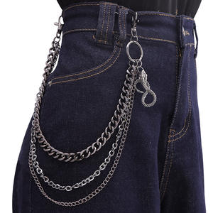 Cadena de pantalón de tres capas con colgante de serpiente, cadena de cintura de plata tibetana para uso diario, accesorio de estilo punk - Product Image 1