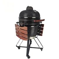 Barbecue Kamado en céramique verte de 21 pouces avec finition thermolaquée, table latérale et support mobile pour barbecue au charbon de bois extérieur