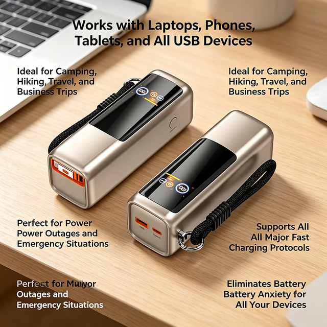 30000mAh PD 100W Fast Charging Power Bank with Built-in Retractable Type-C Cable Built-in Durable Lanyard, Compact Soda Can Size