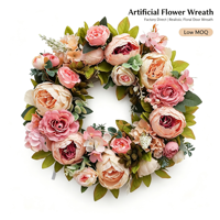 Guirlande de fleurs artificielles vintage pivoine, couronne florale mixte pour porte d'entrée, décoration murale pour mariage, fête, maison