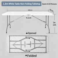 Table en plastique solide de 6 pieds, plateau anti-déversement, pieds de support fixes. Idéal pour les marchés de vendeurs, les barbecues, les expositions et les postes de travail.