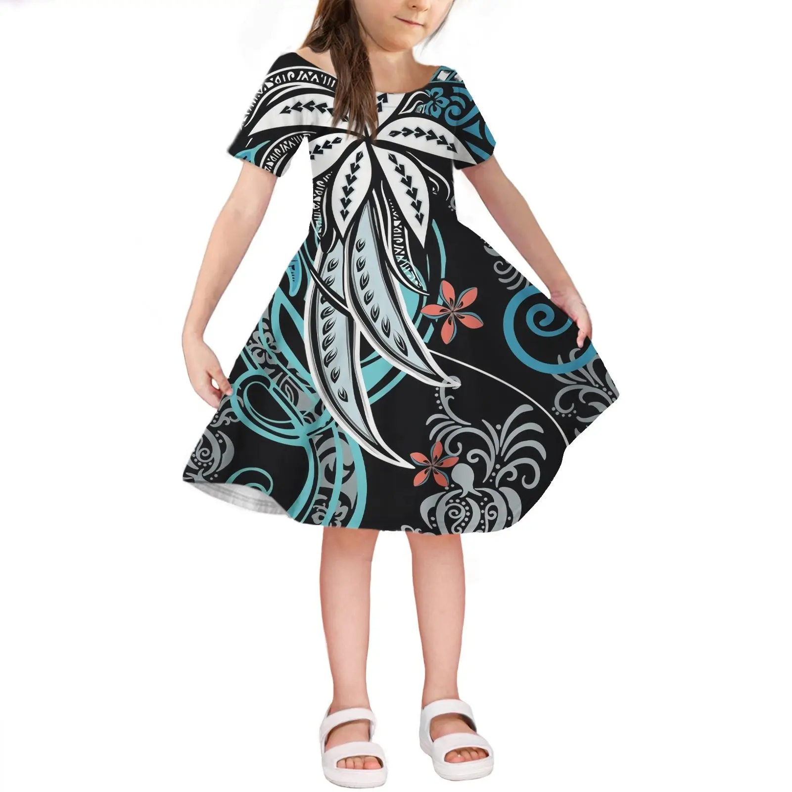 2021 Summer New Fashion Samoan Tribal Dress Girl Short Skirt Dresses Wholesale Children Girl Kids Clothing