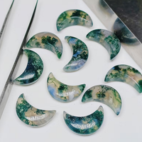 Agate mousse naturelle, forme croissant de lune, polie, verte transparente, pierre précieuse briolette, fabrication de bijoux DIY, super qualité, bagues pour hommes