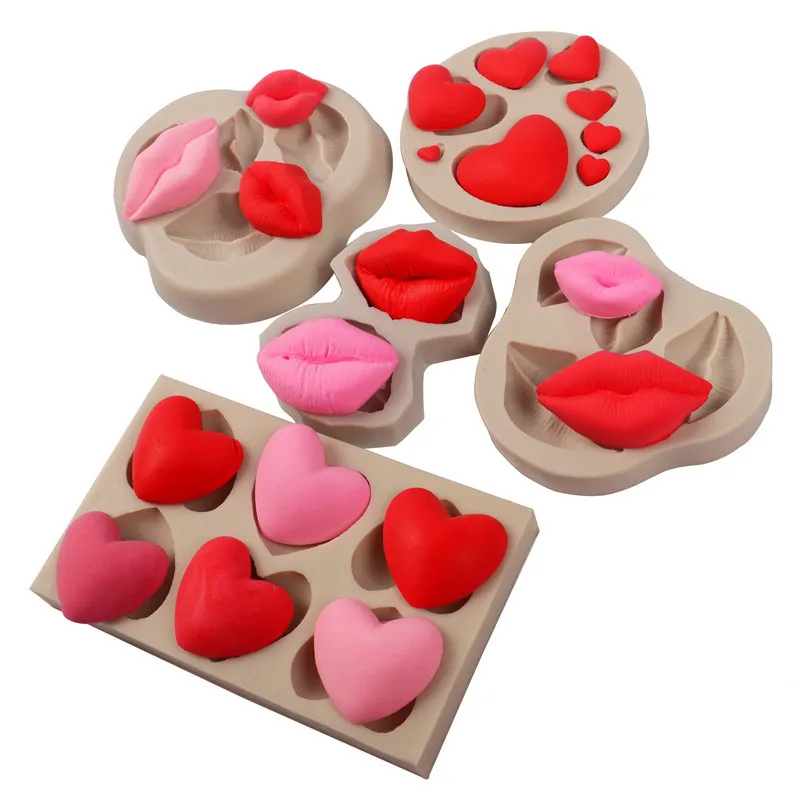 M141 Valentine's Day Love Chocolate Jewelry Cake decorating tools resin clay Mold Sexy Heart Red Lips Lip Fondant Silicone Mold