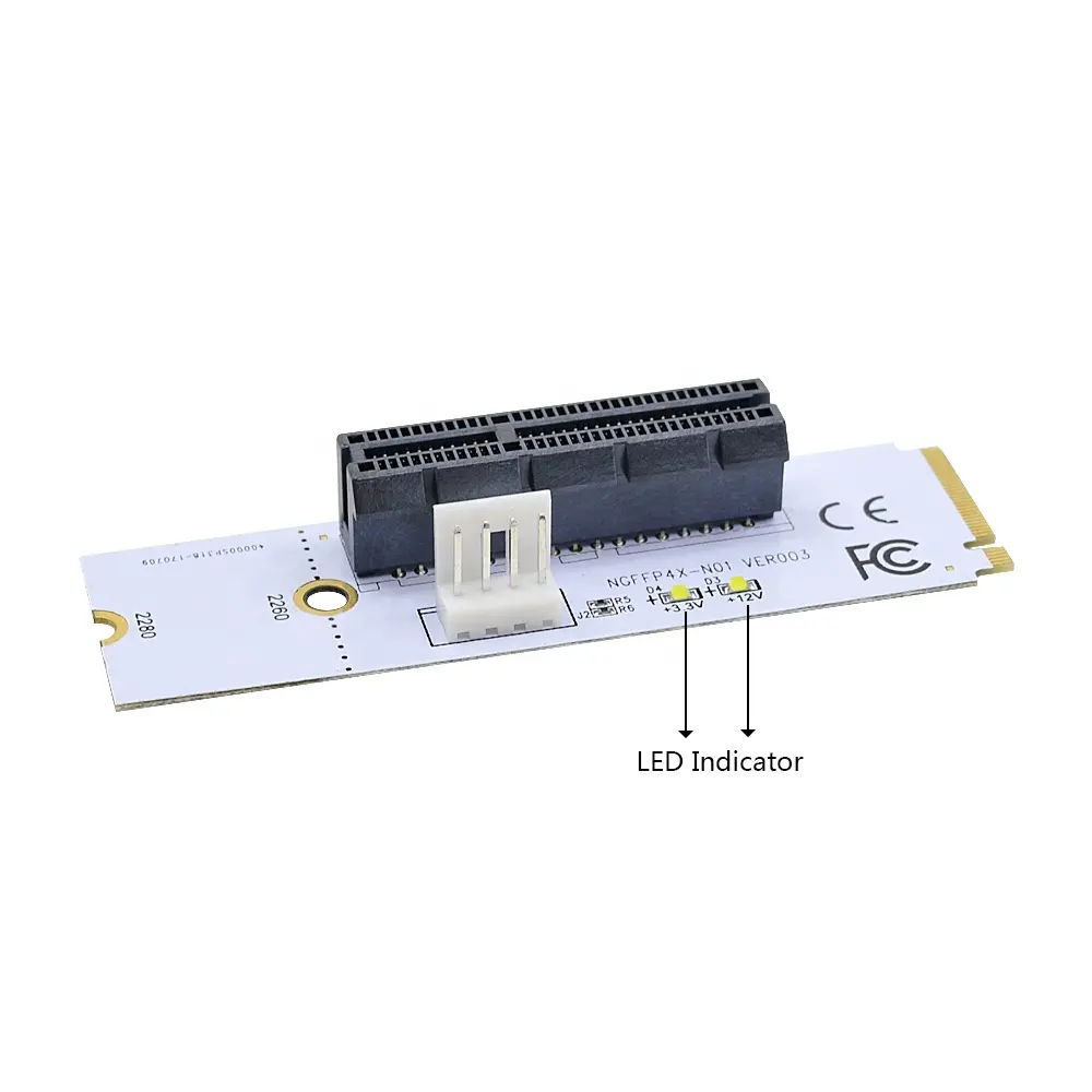محول متعدد الاستخدامات لمفتاح M مع مؤشر جهد ليد, PCI Express PCI-E 4X إلى NGFF M.2 PCIe Riser Card X4 to M2 Key M مع مؤشر جهد LED