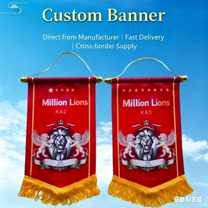 Bandera Personalizada de Equipo de Fútbol con Flecos Dorados para Eventos en Interiores y Exteriores, Impresión por Sublimación a una o dos Caras - Product Image 2