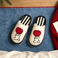 XIXITIAO – Chaussons d'intérieur douillets et chauds en coton et EVA, à rayures colorées, pour couples, hommes et femmes